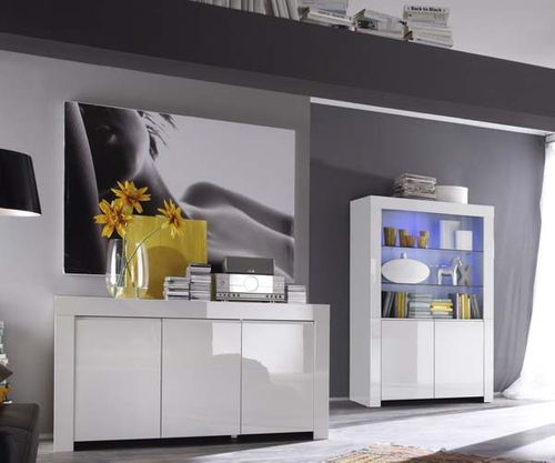 Amalfi komoda biała lakierowana 3 drzwi wysoki połysk na Arena.pl