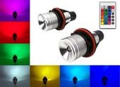 Żarówka LED RGB do ringów BMW zestaw 2szt kolory + pilot 12V