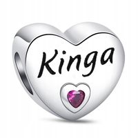 Zawieszka SREBRO 925 Koralik Charms Imię Kinga Serce