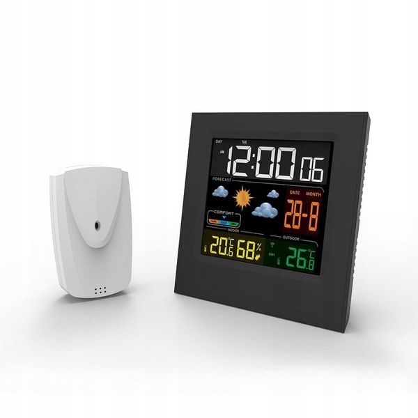 STACJA POGODOWA POGODY BEZPRZEWODOWA TERMOMETR HIGROMET CZUJNIK ZEGAR DATA zdjęcie 9