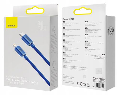 Kabel USB-C do Lightning Baseus Crystal, 20W, 1.2m (niebieski) na Arena.pl