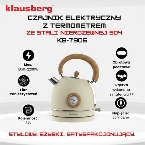 czajnik elektryczny 1,8l z termometrem klausberg kb-7906 retro na Arena.pl