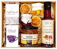 KOSZ PREZENTOWY PREZENT UPOMINEK KAWA HERBATA SYROP NA URODZINY IMIENINY