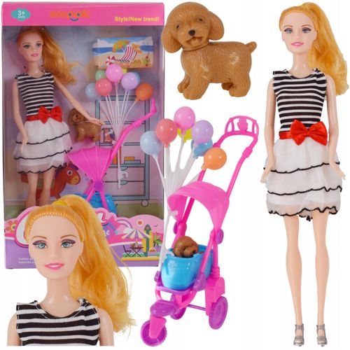 Lalka ze spacerówką i pieskiem zestaw spacer w wózku z pupilami dla dzieci na Arena.pl