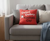 Poduszka czerwona 40x40 cm Dzień dobry Kocham Cię NA PREZENT ŚWIĘTA ZIMA