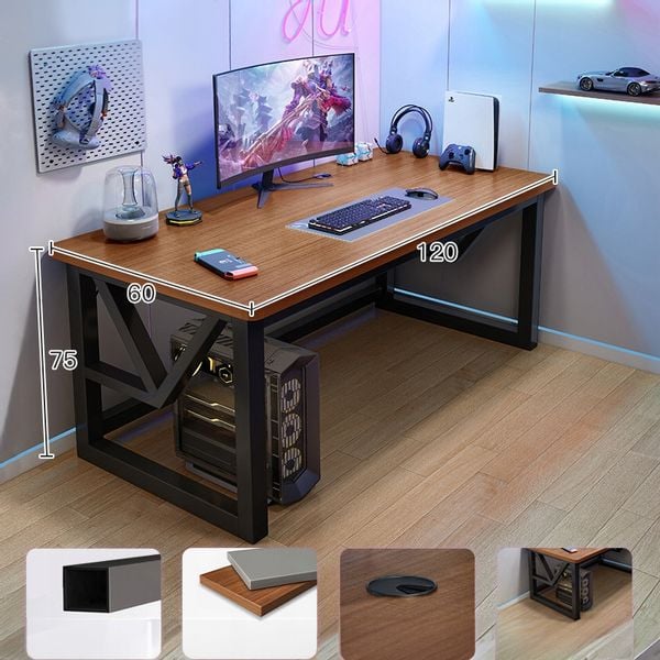 BIURKO GAMINGOWE NOWOCZESNE Z PÓŁKĄ CIEMNY BUK LOFT INDUSTRIALNE 120 CM zdjęcie 8