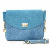 VERA PELLE torebka damska zamszowa listonoszka z paskiem V290 niebieska