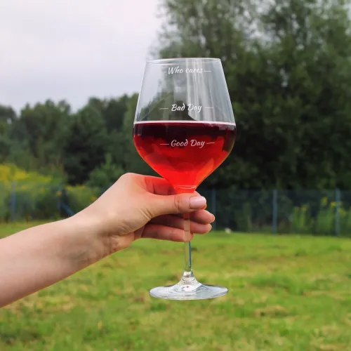 Duży Kieliszek na Całą Butelkę Wina 860ml z Napisami Who Cares + Etui na Arena.pl