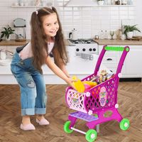 WÓZEK SKLEPOWY NA ZAKUPY KOSZYK SKLEPOWY Z PRODUKTAMI RÓŻOWY DLA DZIECI