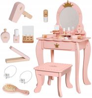 DREWNIANA TOALETKA Z AKCESORIAMI DLA DZIEWCZYNKI LUSTRO TABORET PRINCESS