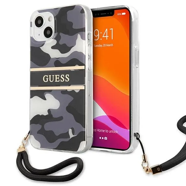 Etui Guess Camo Strap Collection na iPhone 13 mini - czarne zdjęcie 1