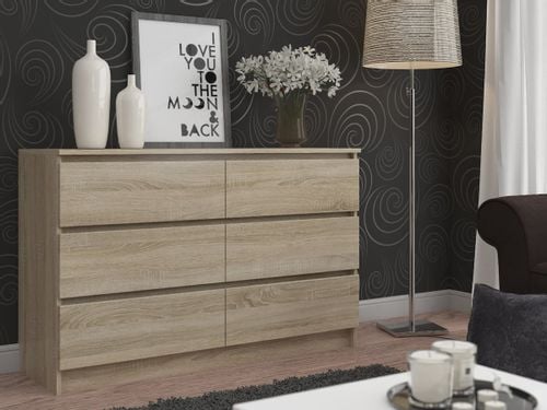 KOMODA K 140 cm 6 SZUFLAD DĄB SONOMA na Arena.pl