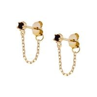 srebrne pozłacane kolczyki z łańcuszkiem i czarną cyrkonią kdk6433