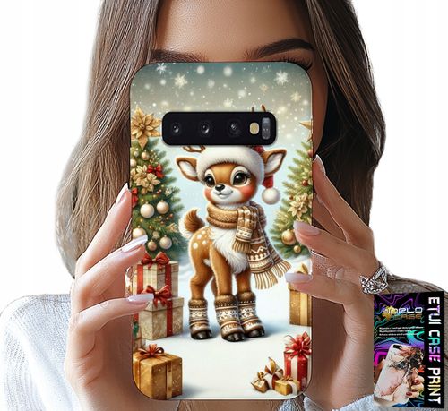 ETUI DO SAMSUNG GALAXY S10 PLUS - RENIFER, WZORY BOŻONARODZENIOWE + FOLIA na Arena.pl