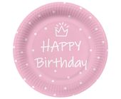 Talerzyki papierowe Happy Birthday różowe, 23 cm 10 szt.