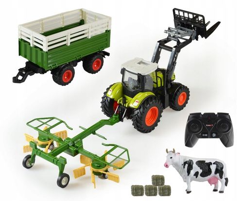 TRAKTOR ZDALNIE STEROWANY PRZYCZEPA ZGRABIARKA MASZYNY 4w1 ZESTAW RC na Arena.pl