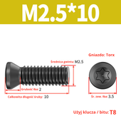 Śruba mocująca TORX Klasa 12.9 Rozmiar: M2,5x10