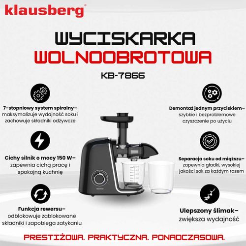 sokowirówka wyciskarka wolnoobrotowa klausberg kb-7866 na Arena.pl
