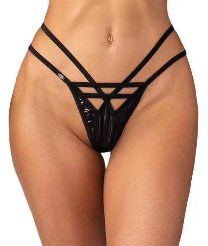 obsessive keira lise 2xl/3xl - czarne stringi winylowe z paskami na Arena.pl