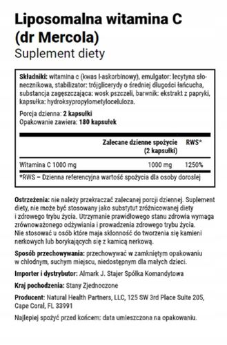 Dr Mercola Liposomalna Witamina C (180kaps) na Arena.pl