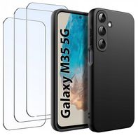 ZESTAW Etui do Samsung M35 5G Matowe Czarne Silikon Slim + 3 SZTUKI SZKŁO