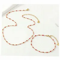 KOMPLET ZŁOTY COMBO CZERWONE KORALIKI STAL CHIRURGICZNA