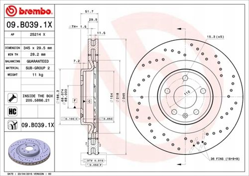 TARCZA HAM PRZOD 345X30 V XTRA BREMBO na Arena.pl