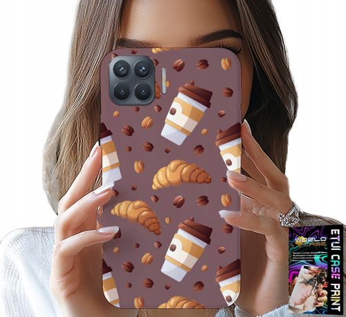 ETUI DO OPPO RENO 4 LITE - CASE Z KAWĄ ROGALIKAMI I ZIARNAMI W TLE na Arena.pl