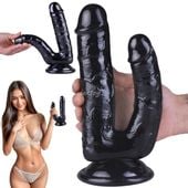 Czarny Penis Xxl Podwójne Dildo Do Pochwy I Anusa