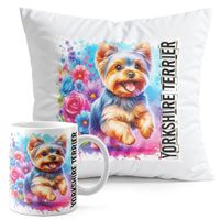 ZESTAW KUBEK + PODUSZKA DRUK - PIES PSY PIESEK RASA YORKSHIRE TERRIER