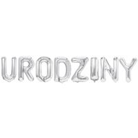 Balon foliowy baner napis urodziny srebrny