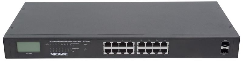 INTELLINET GIGABIT SWITCH 16X 10/100/1000 RJ45 POE+ 2X SFP LCD RACK zdjęcie 3