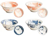 Zestaw 4 japońskich misek różowa i niebieska, Neko Nishiki 14,5 cm x 6,5 cm - Emro