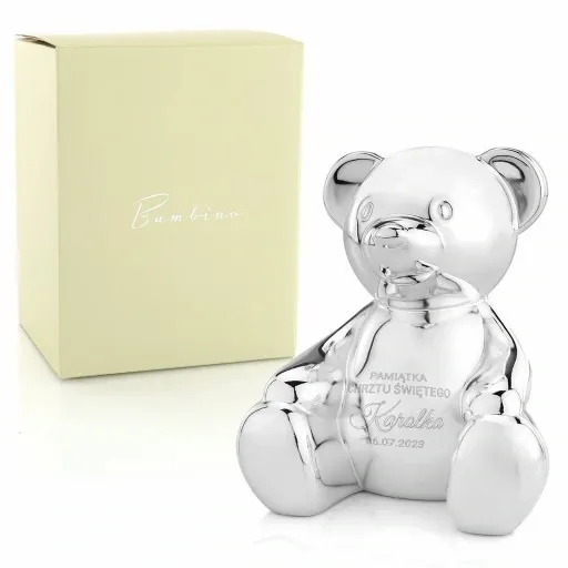 SREBRNA SKARBONKA MIŚ CHRZEST ROCZEK GRAWER GRATIS zdjęcie 4