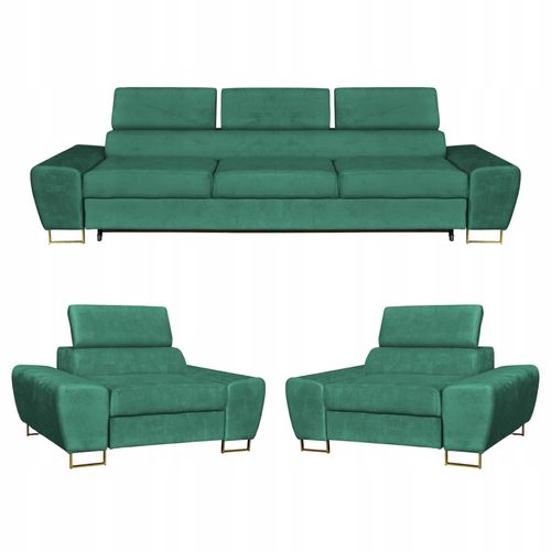Zestaw mebli wypoczynkowych Bosso Sofa 3os fotele zielone Family Meble na Arena.pl