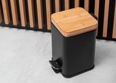 Kosz na śmieci do łazienki biura z pedałem bambus czarny kwadrat Yoka