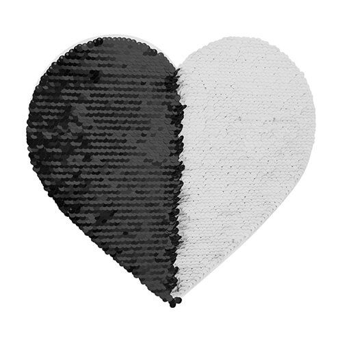 Dwukolorowe cekiny do sublimacji i aplikacji na tekstyliach - czarne serce 22 x 19,5 cm na białym podkładzie na Arena.pl