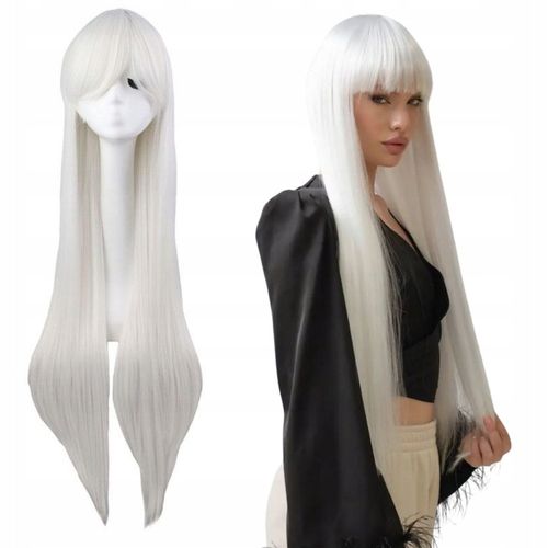 Peruka długa biała 100 cm cosplay karnawał włosy proste grzywka czepek na Arena.pl