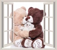 FOTOTAPETA 3D OKNO widok dla dzieci misie pluszaki