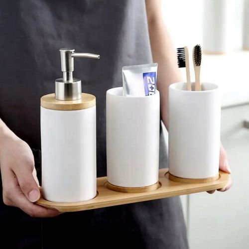 ZESTAW ŁAZIENKOWY 6 ELEMENTÓW AKCESORIA DO WC KOSZ DOZOWNIK BIAŁY KOMPLET na Arena.pl