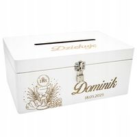 Białe PUDEŁKO skrzynka na koperty KOMUNIA życzenia pieniądze GRAWER pamiątk