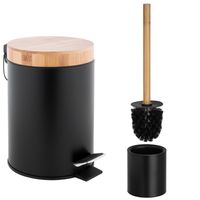 Zestaw do łazienki: Szczotka do WC + Kosz na śmieci 3L czarny bambus