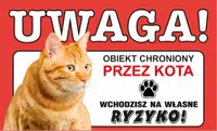 Tabliczka tablica UWAGA KOT OBIEKT CHRONIONY prezent gadżet 12x20cm