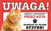 Tabliczka tablica UWAGA KOT OBIEKT CHRONIONY prezent gadżet 12x20cm
