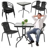 ZESTAW MEBLI OGRODOWYCH TARAS BALKON STÓŁ 60x60 + 2x KRZESŁA LORETTO CZARNY