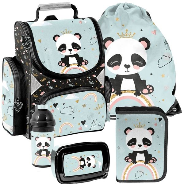 TORNISTER szkolny PASO PANDA PLECAK - klasa 1-3 -ZESTAW 5 el. zdjęcie 1