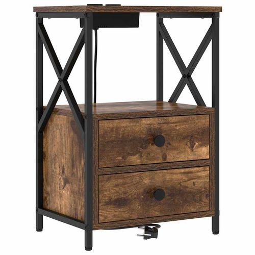 Nocna szafka z stacją ładującą z szufladą Wędzony dąb na Arena.pl