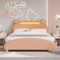 Drewniane łóżko dziecięce podwójne tapicerowane LED miś