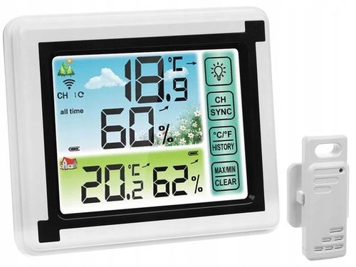 BEZPRZEWODOWA STACJA POGODY HIGROMETR TERMOMETR Z CZUJNIKIEM na Arena.pl