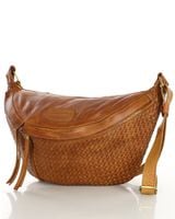 Duża torebka nerka półksiężyc skóra pleciona - MARCO MAZZINI brąz camel